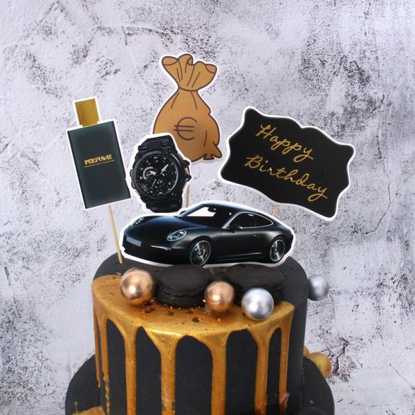 Fournitures de fête 2022 voiture de luxe joyeux anniversaire gâteau Topper argent rêve Cupcake pour les décorations de fête