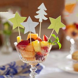 Feestelijke benodigdheden 20 stks kerstkeuzes Xmas Series Sticks Art Toothpicks Cupcake/Fruit/Ice Cream Toppers Party Decoration Golden/Silver