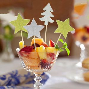 Fournitures de fête 20 pièces pics de noël série de noël bâtons cure-dents d'art Cupcake/fruits/crème glacée Toppers décoration de fête doré/argent