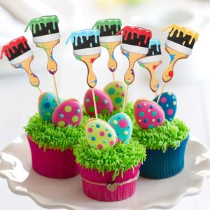 Feestelijke benodigdheden 24 PCS Art Theme Cake Decoratie Vertragingsborstel Cupcake Toppers schilderen Picks tandenstokers voor graffitikunstenaar Verjaardagsfeestje