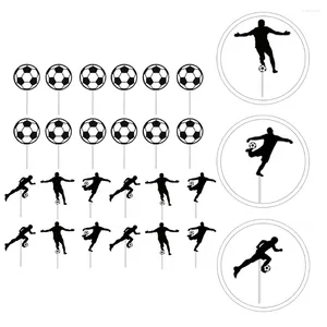 Fournitures festives 24 pièces décorations pour bébé gâteau de football forme de football Topper Cupcake Toppers fête tirer le drapeau 12x12 cm papier noir