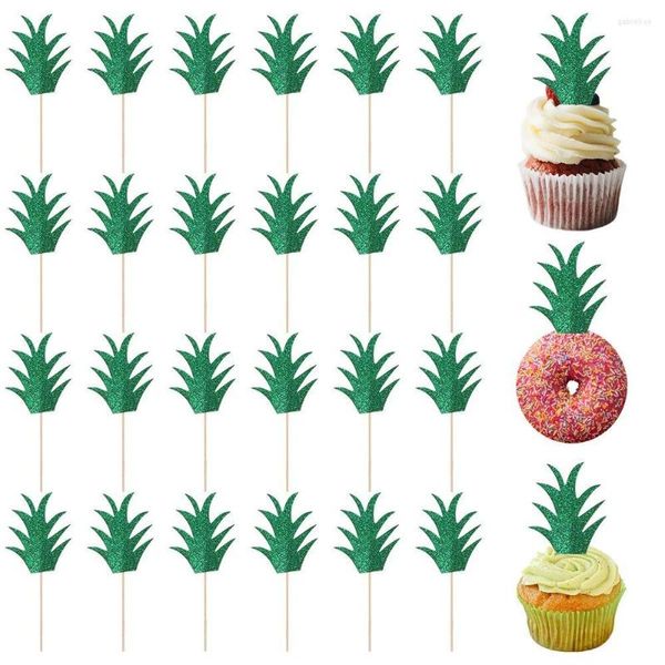 Fournitures de fête 24 Pcs Ananas Cupcake Toppers Vert Paillettes D'été Tropical Hawaï Thème Donut Gâteau De Mariée Baby Shower Anniversaire