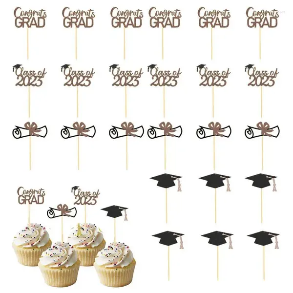 Décoration de gâteau de remise de diplôme, fournitures festives, 24 pièces, pics à cupcakes créatifs sur le thème, bâtons décoratifs portables pour décorations de fête