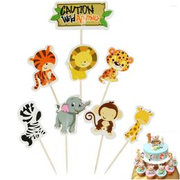 Fournitures de fête 24 pièces Jungle Safari Cupcake Picks animaux gâteau Toppers dessin animé Inserts carte cadeaux de fête pour enfants anniversaire mariage décor