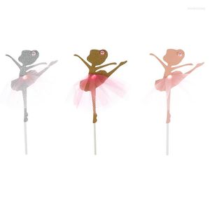 Feestelijke benodigdheden 2 stks/pack cake toppers cupcake topper glitter dansende meisje ballerina picks trouwfeestdecoratie