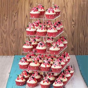 Feestelijke benodigdheden 3 4 5 Laag vierkante acryl cake -display houder stand 3 mm transparant cupcake fruitlade dessert voor feestdecoratie