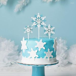 Feestelijke benodigdheden 3/6pcs mode Snowflake Cake Topper voor schattige meisjes verjaardagsfeestje decoratie kerstcadeau baby shower bruiloft decor