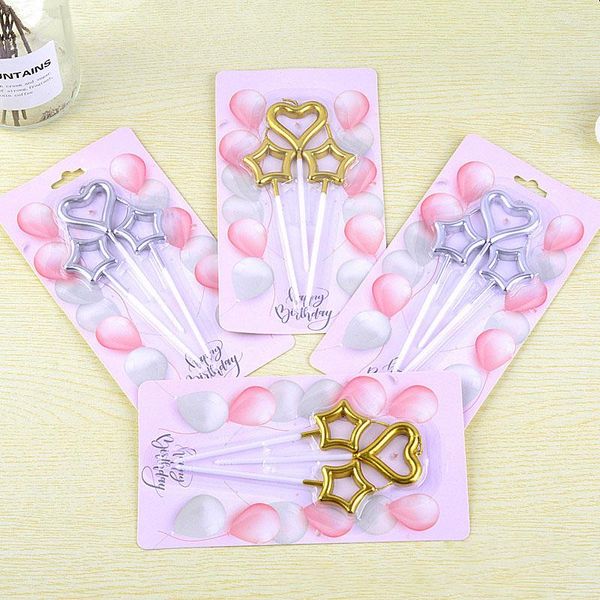 Fournitures de fête 3 PCS / Set Star Heart Gold Sparkler Candle Creative Birthday Cake Toppers Wedding Christmas Decoration Party Po Tool