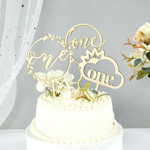 Fournitures de fête 3 pièces creux en bois une lettre gâteau Topper bébé anniversaire né baptême douche faveurs décoration premier 1er