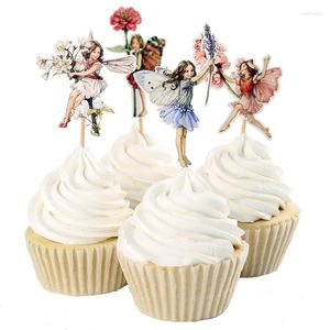 Feestelijke benodigdheden 48 stks Flower Fairy Cupcake Toppers Picks voor verjaardagsdecoraties Jaar Pasen Halloween Party Cake Decoratie Gunst