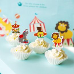 Fournitures de fête 48pcs / pack Cartoon Circus Cake Topper Décorations De Fête D'anniversaire Enfants Baby Shower Outils De Décoration Cupcake Decor Paper