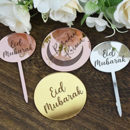 Fournitures de fête 5/10 pièces or rond acrylique Eid Mubarak gâteau Topper musulman islamique fête décoration accessoires Al Adha cuisson