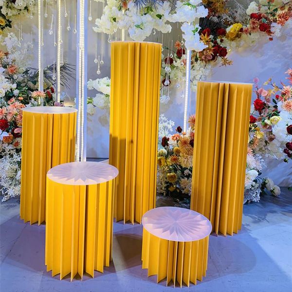 Fournitures de fête 5 pièces décoration de fête papier pliant cylindre piédestal présentoir piliers pour mariage bricolage Dessert gâteau Table support