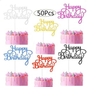 Festive Supplies 50Pcs Happy Birthday Cake Toppers Glitter Cardstock Baby Shower Kids Party Favors Decorations Decoration