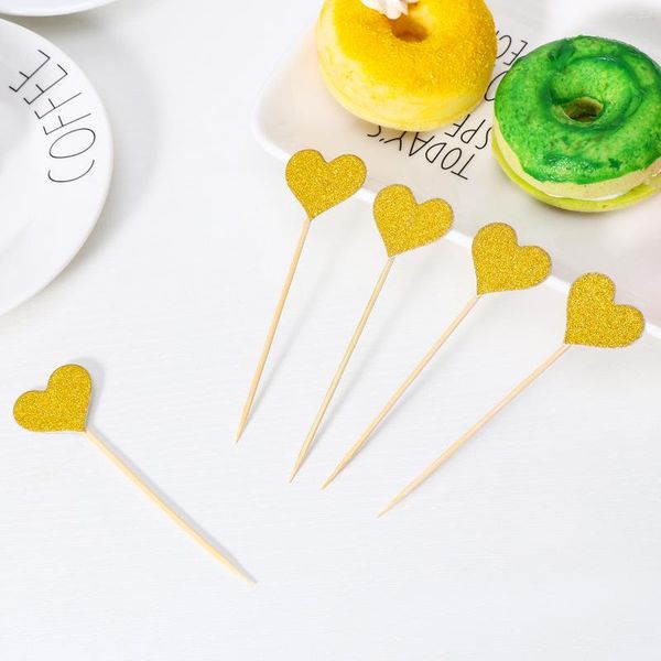 Fournitures de fête 50pcs en forme de coeur Creative Glitter Fruit Picks Cupcake Pour Banquet Shower