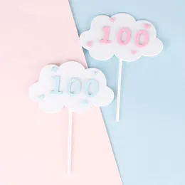 Fournitures de fête 5 pièces 100 jours décoration de Cupcake anniversaire doux fille garçon rose bleu coeur nuages anniversaire numéro gâteau décoration accessoires