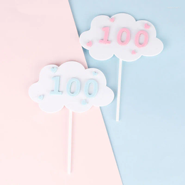 Fournitures de fête 5 pièces 100 jours décoration de Cupcake anniversaire doux fille garçon rose bleu coeur nuages anniversaire numéro gâteau décoration accessoires