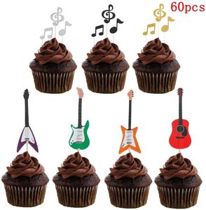 Suministros festivos 60 uds notas musicales Cupcake Toppers guitarra Rock pastel decoración fiesta cumpleaños boda decoración
