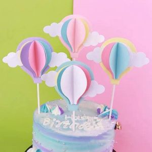 Suministros festivos 6 uds Cake Stick dibujos animados globo de aire diseño insertar 3D globos de papel nubes Toppers Decoración