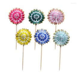 Feestelijke Benodigdheden 6 Stuks Wegwerp Kleurrijke Zonnebloem Papier Fans Picks Verjaardag Bruiloft Sticks Kunst Tandenstokers Cupcake Cake Toppers