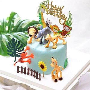 Fournitures de fête 6 pièces/ensemble, ornements d'animaux, décoration de gâteau, thème du Zoo de la forêt, girafe, Lion, fête d'anniversaire, fête des enfants, Dessert, Cupcake, décor