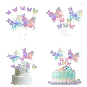 Feestelijke benodigdheden 6 stks/set gelukkige verjaardag pailletten vlinder cake topper voor prinses meisje feest decoratie baby shower cadeaus