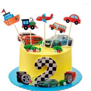 Fournitures de fête 7/10 pièces gâteau Topper dessin animé voiture Transport fruits décoratif Cupcake nourriture pics enfants fête d'anniversaire faveurs de mariage