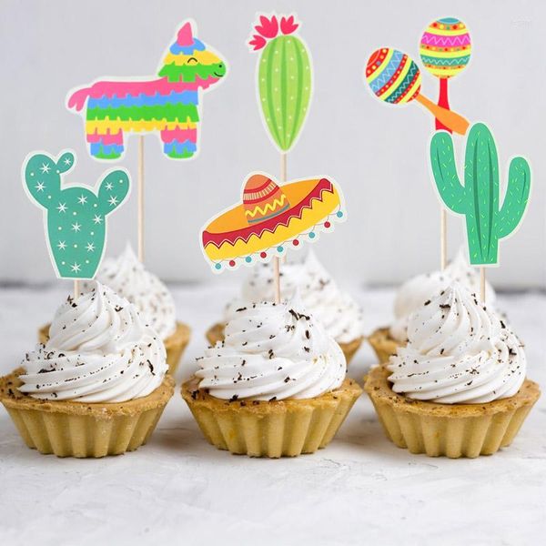 Fournitures de fête 7pcs / lot Cartoon Cactus Cake Topper Summer Party Decor Cupcake Drapeaux Plantes Mignonnes Garçon Fille Anniversaire Baby Shower Décoration