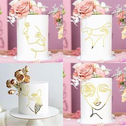 Feestelijke benodigdheden Samenvatting Minimalistische lijn Acryl Verjaardag Gold Cake Topper Mnimalistische Karakterkunst voor vrouwelijke feestdecoraties