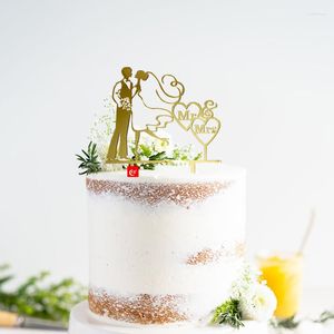 Fournitures de fête acrylique miroir or mariée et marié mariage gâteau Topper décoration décoration fiançailles