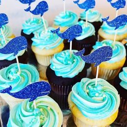 Fournitures de fête Arieslan 8 pièces bleu dauphin Cupcake bébé douche garçon gâteau Topper océan fête d'anniversaire décoration mariage décor