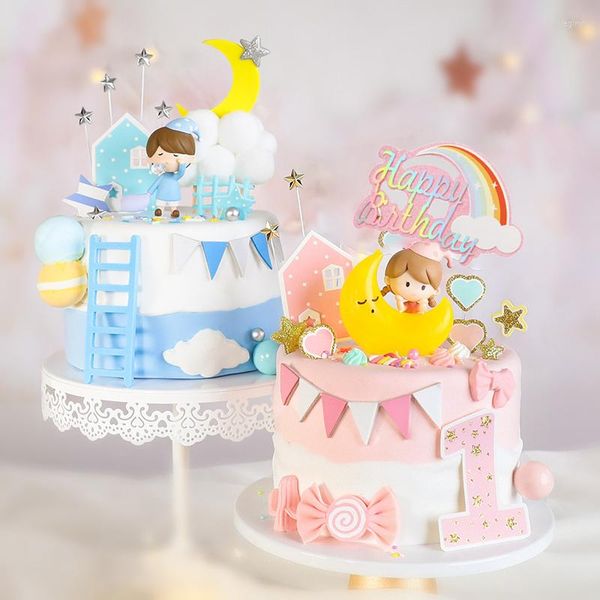 Fournitures de fête bébé fille garçon 1st gâteau Topper décor anniversaire douche première fête enfants baptême sexe révéler