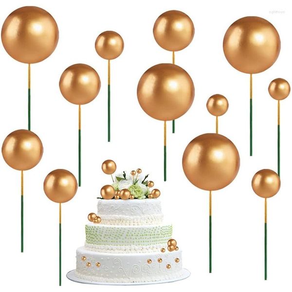 Suministros festivos, adornos para pasteles y globos, Mini bolas redondas, Cupcake, adorno artesanal para fiesta de cumpleaños, decoraciones doradas