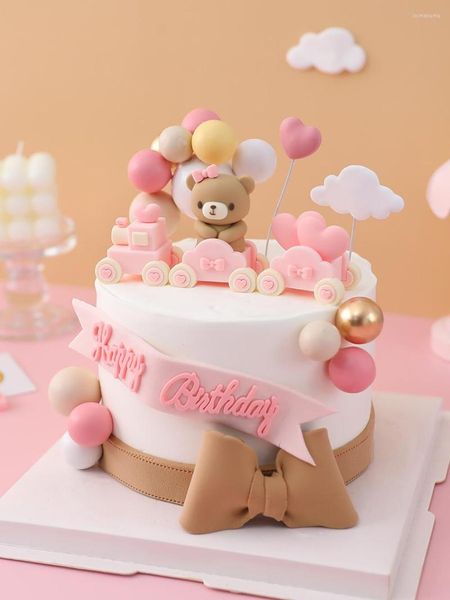 Fournitures de fête gâteau d'anniversaire insert décoratif souhaitant boule mousse colorée bébé garçon fille premier arc ours Topper Train ornement