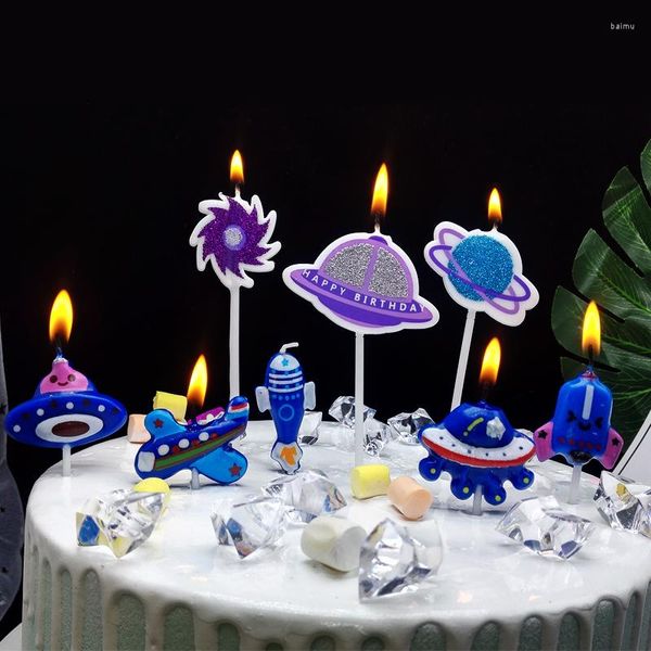 Fournitures de fête anniversaire bougie planète trou noir soucoupe volante UFO vaisseau spatial dessin animé univers Alien garçon gâteau décoration fête