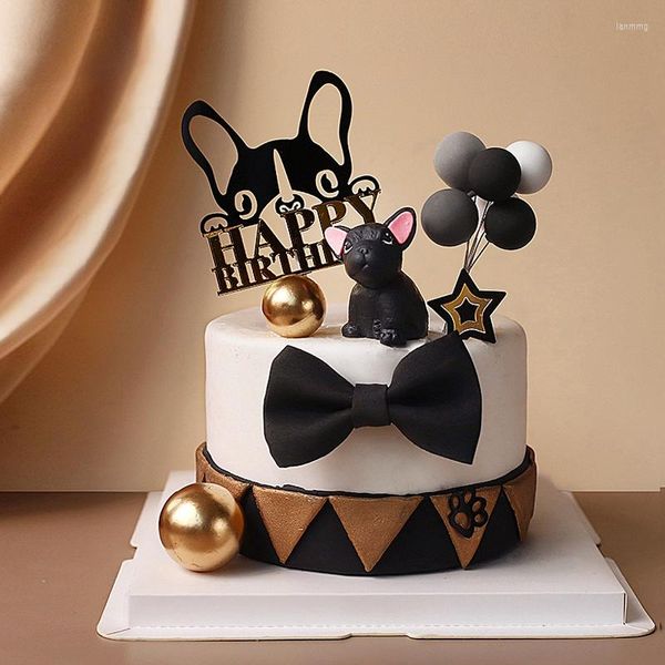 Fournitures de fête Ballons étoiles noires Arcs Cupcake Picks Animaux Chiens Décorations de gâteau Dessin animé Chiot Chien Fête à thème pour enfants Anniversaire