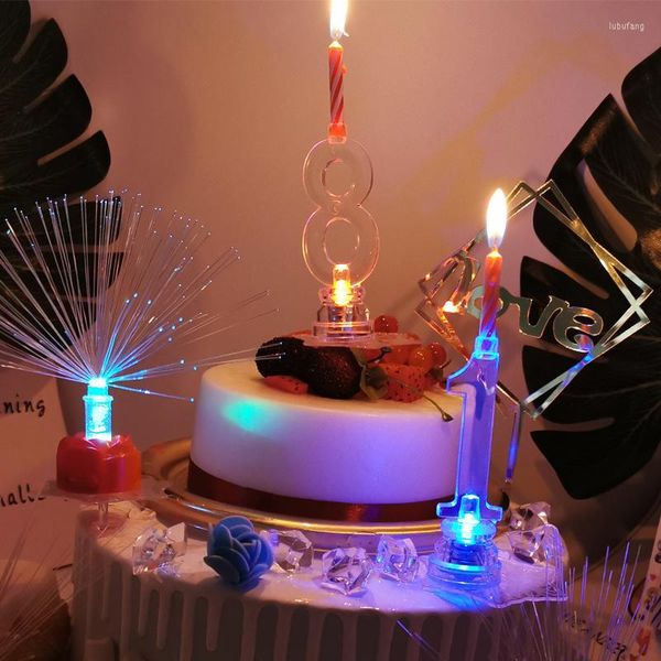 Fournitures festives C chiffres lumineux avec bougies filetées, décoration de gâteau d'anniversaire, fête clignotante transparente, premier anniversaire des enfants