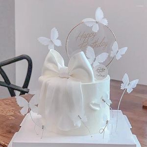 Fournitures festives décoration de gâteau acrylique diamant blanc dentelle papillon joyeux anniversaire lettres Toppers pour mariage bébé douche décor