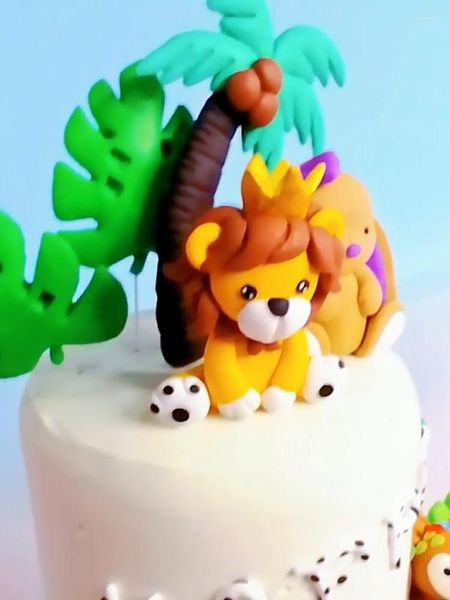 Fournitures de fête gâteau décoration poterie Topper Woodland fête Lion Jungle animaux anniversaire fille cuisson doux bébé douche