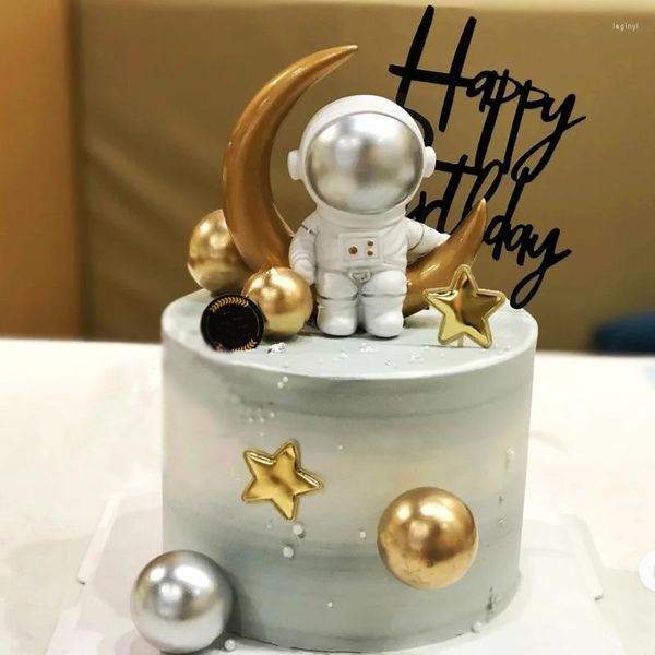 Suministros festivos Cake Topper Space Universe Planet Series Toppers para fiesta de cumpleaños exterior Postre Props Decoraciones