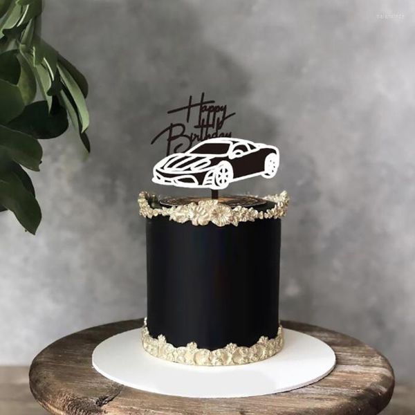 Fournitures de fête voiture moto joyeux anniversaire gâteau Topper acrylique or moto Cupcake fête décorations cuisson bricolage accessoires