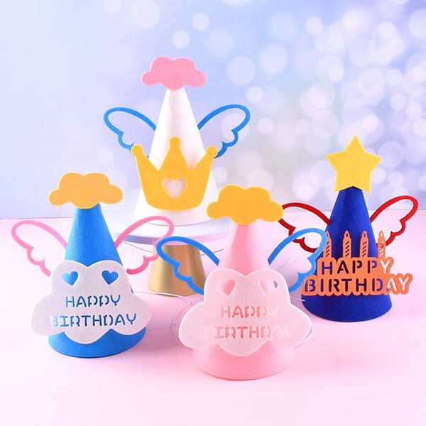 Fournitures de fête dessin animé 3D feutre chapeau enfants joyeux anniversaire fête atmosphère décoration habiller ailes mignon petit ange