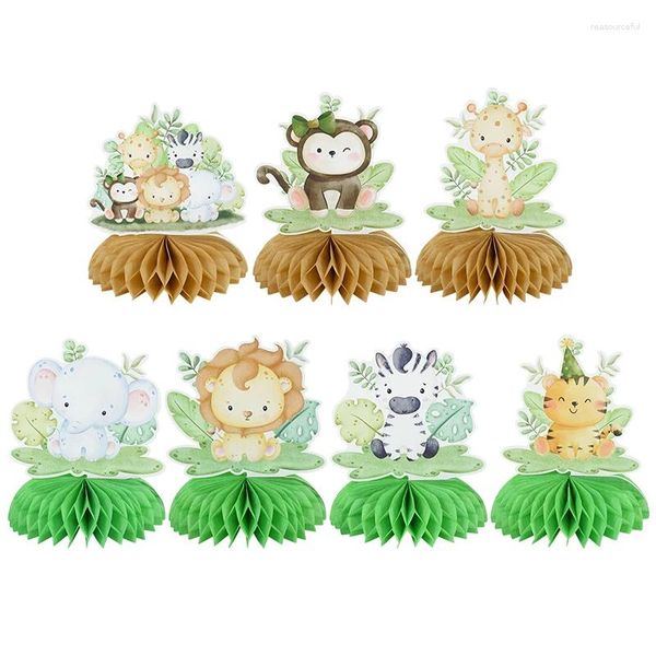 Supplies Festive Cartoon Animal Honeycomb Cake Topper Ornements de bureau Forest Jungle Safari Party Affiche mignonne Fond.