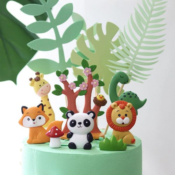 Suministros festivos Tema de animales de la selva de dibujos animados Decoración de fiesta de cumpleaños Pastel para niños