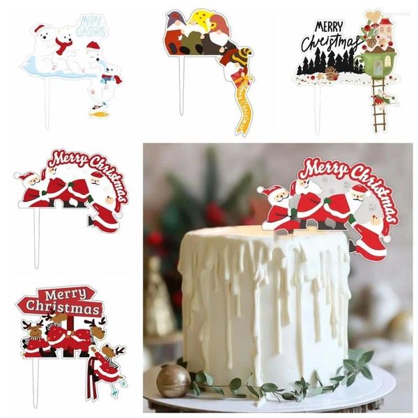 Décorations de gâteau de noël, fournitures festives, carte d'insertion de joyeux noël, dessin animé, père noël, ours polaire, renne, fête, année, cadeau DIY