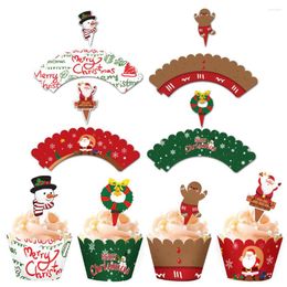 Suministros festivos Papel de Navidad Cupcake Wrapper Santa Claus Tree Cake Topper Feliz Navidad Año Fiesta de cumpleaños Decoración