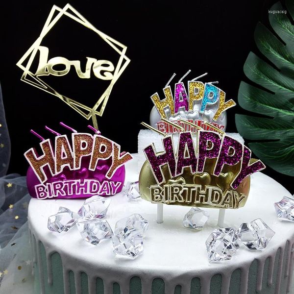 Fournitures de fête coloré joyeux anniversaire bougie lettres assiette à gâteau paillettes or argent Bling
