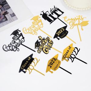 Fournitures festives Félicitations Grad Cake Topper Acrylique Insert Card Cupacke pour la classe de 2022 Félicitations Graduation Party Decor Tools