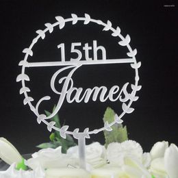 Fournitures de fête Décoration de gâteau d'anniversaire personnalisée Miroir acrylique Argent Or Nom personnalisé Âge pour la décoration de fête d'anniversaire de mariage