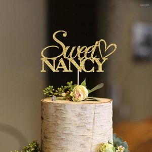 Décoration de gâteau d'anniversaire avec nom personnalisé, fournitures festives, avec cœur, en bois doré, fête Unique pour